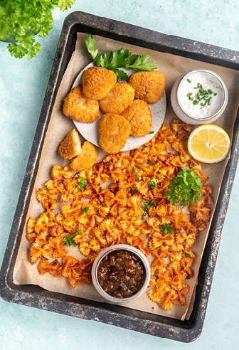 Pastachips mit veganen Nuggets Pastachips mit veganen Nuggets